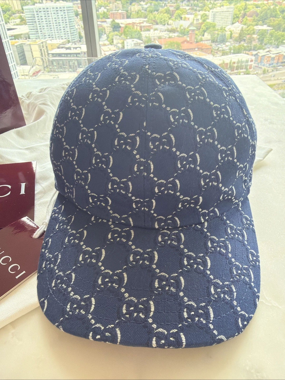 Gucci Blue GG Cotton Baseball Cap Hat. Size XL/60CM. NWT