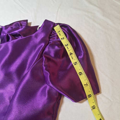 Alfred Angelo Vintage 80s Purple Satin Puff Sleeve A Line Dress Bow Formal Sz XS - Picture 7 of 12