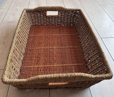 Großer Vintage Weidenkorb mit Brotfach integrierte Griffe 24 X18 