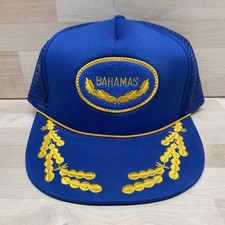 Vintage Bahamas Trucker Hat Snapback Mesh Rope Cap Embroidered Adjustable Blue