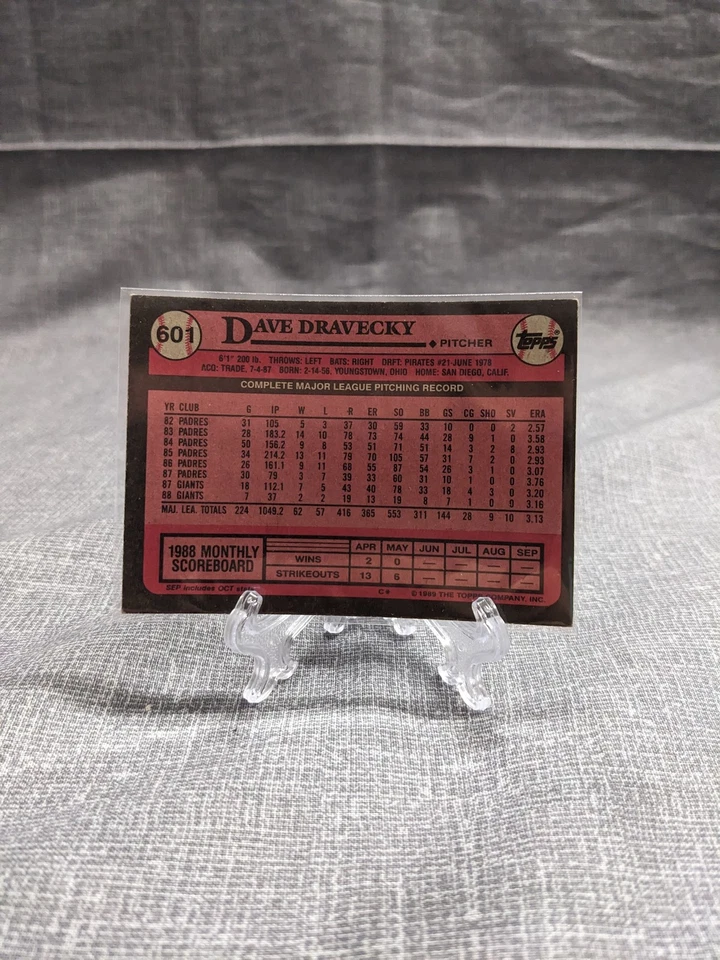 1989 Topps #601 Dave Dravecky - Image 2 of 2
