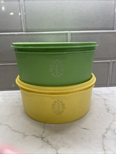 Vintage Tupperware Yellow Green Servalier 1204 Canisters w/Lids 70s Retro