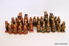 Exquisite Wooden Chess Set Hand Painted King: 5" Ambabari India Vintage RARE