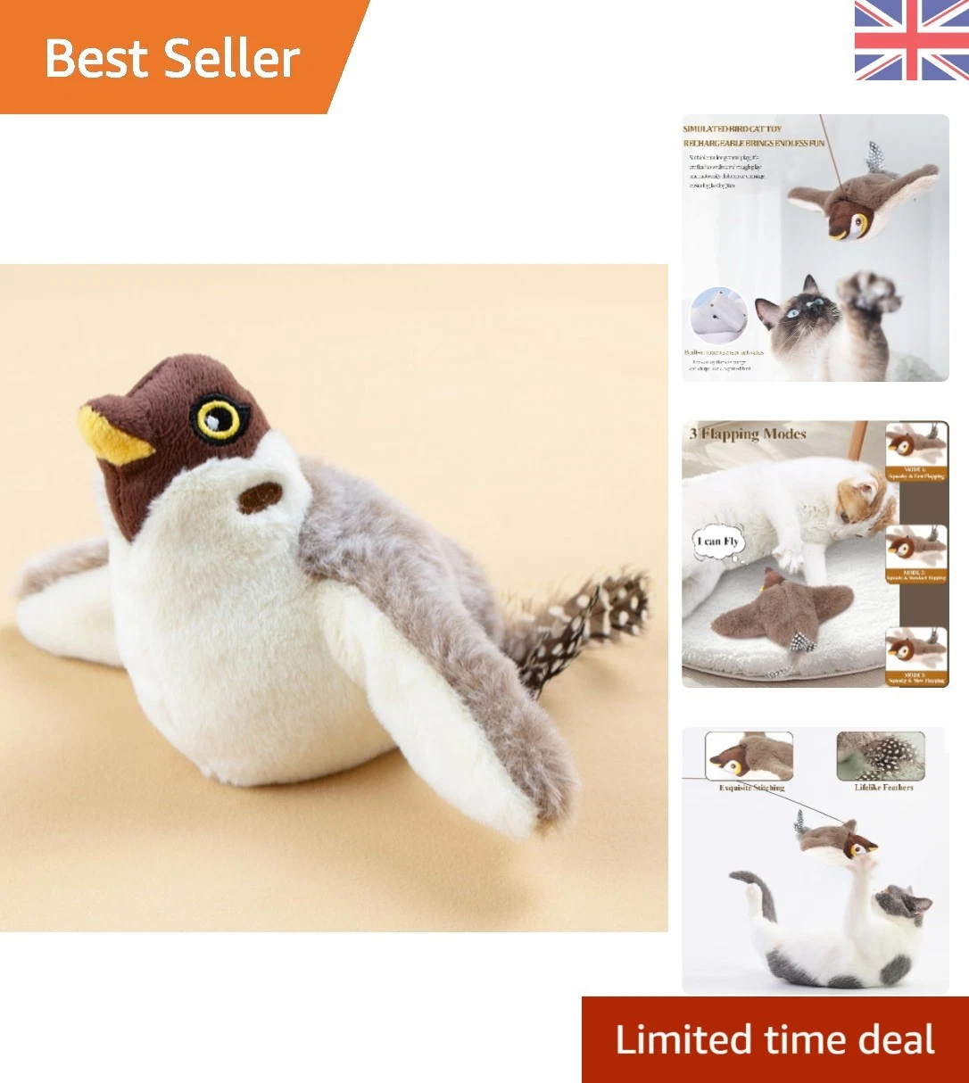 USB Rechargeable Flapping Bird Cat Toy - Interactive Realistic Catnip Fun
