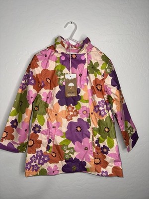 NEXT NWT 5-6 Y hooded rain coat floral snap buttons pockets