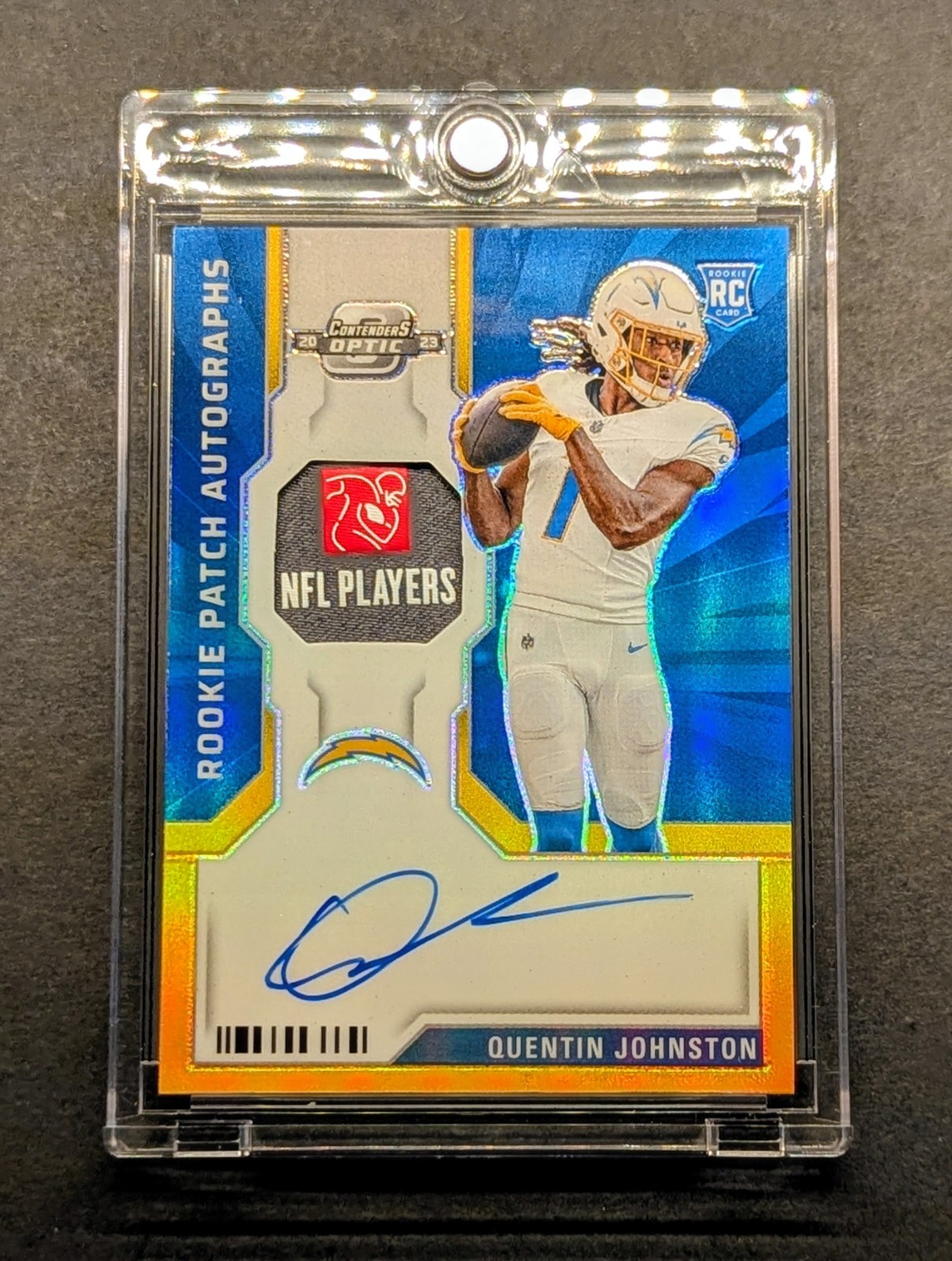 QUENTIN JOHNSTON Rookie Auto 2023 Optic Contenders Gold NFLPA Patch SSP /5 RPA