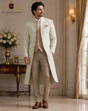 MEN'S LUXURY IVORY  GOLD JACQUARD TAILCOAT SUIT Elevate your formal style with