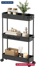 SPACELEAD Slim Storage Cart 3 Tier,Bathroom Organizer Rolling Utility,Mobile She