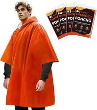 4 Pack Emergency Ponchos w/ Thickened Mylar Blanket Lining Windproof Waterproof