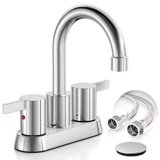 Chrome Bathroom Sink Faucet 3 Holes 4in Centerset Basin Vanity Mixer with Drain