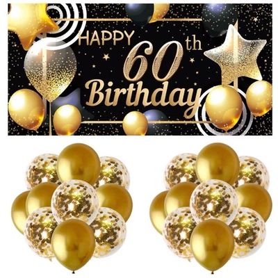 60th Birthday Backdrop Age 60 Banner Decorations Photo Free Balloons Background
