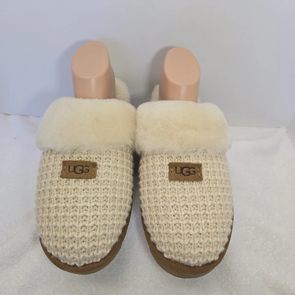 UGG Cozy Knit Women's 12 EUC Cream Beige Slipper Slip On Fur Shearling Comfort - Image 3 of 4