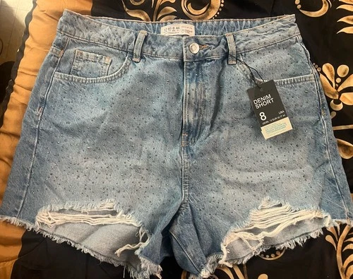 Primark Denim Shorts Size 8. Rhinestones