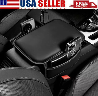 Car Armrest Cushion Cover Center Console Box Pad Mat with Two Pockets BLACK