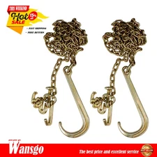 US G70 5/16''x10' Transport Tow Chain J Hook Long Shank w/ R T J&Grab Hook 2PCS