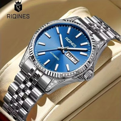 RIQINES Japan Miyota-8205 Automatic Stone Stainle Steel Sapphire Wrist Watch