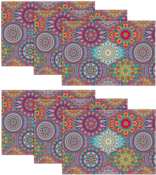 Boho Vintage Geometrie Marokkanisch Mandala Platzsets 6Er Set, 30X45Cm Urlaub Ba-image