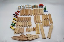 Large Wooden Train Track Lot Cars Buildings Switches Accessories Mixed Set