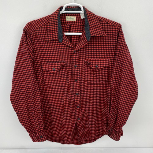 Vintage LL Bean Shirt Men's 17-17.5 Wool Flannel Buffalo Plaid USA Chore Work - Picture 2 of 11