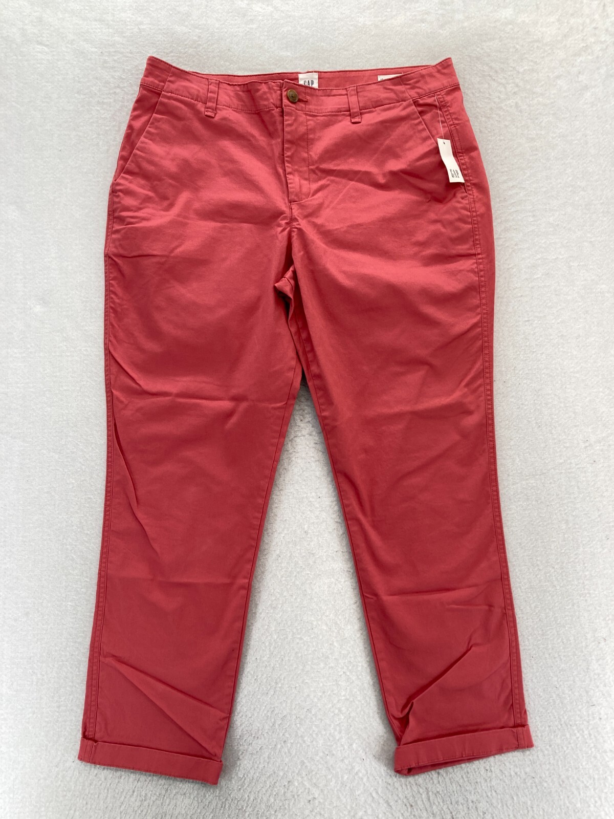 GAP Girlfriend Khaki Pants Women's 10 Red Stretch Fabric Mid Rise Slash