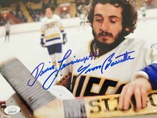 SLAP SHOT YVON BARRETTE Signed CHARLESTOWN CHIEFS  8X10 JSA Certified