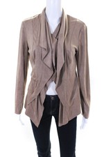 Catherine Catherine Malandrino Womens Faux Leather Open Jacket Brown Size S