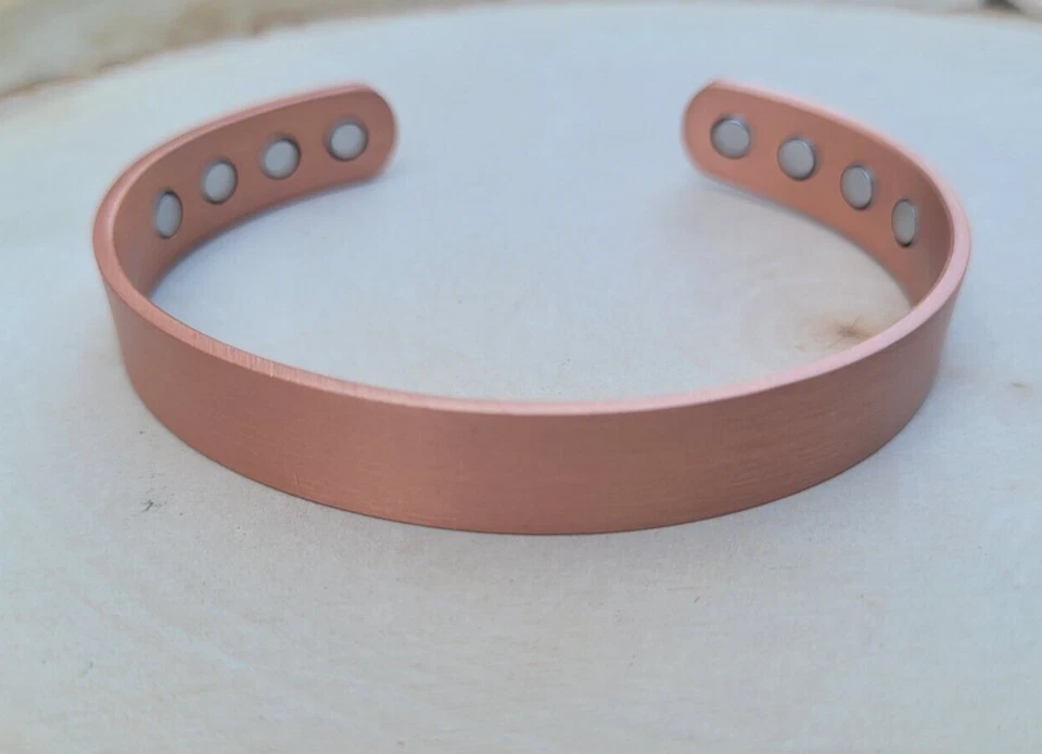 Pulsera Magnética Cobre Puro Mate Terapia Artritis Energía 12mm Puño 8 Imanes Foto 3 de 3