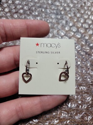 Macys Sterling Silver Heart Dangle Earrings
