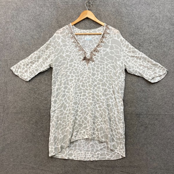 Island Jade Womens Beach Tunic Top Size S/M Grey 3/4 Sleeve 33018