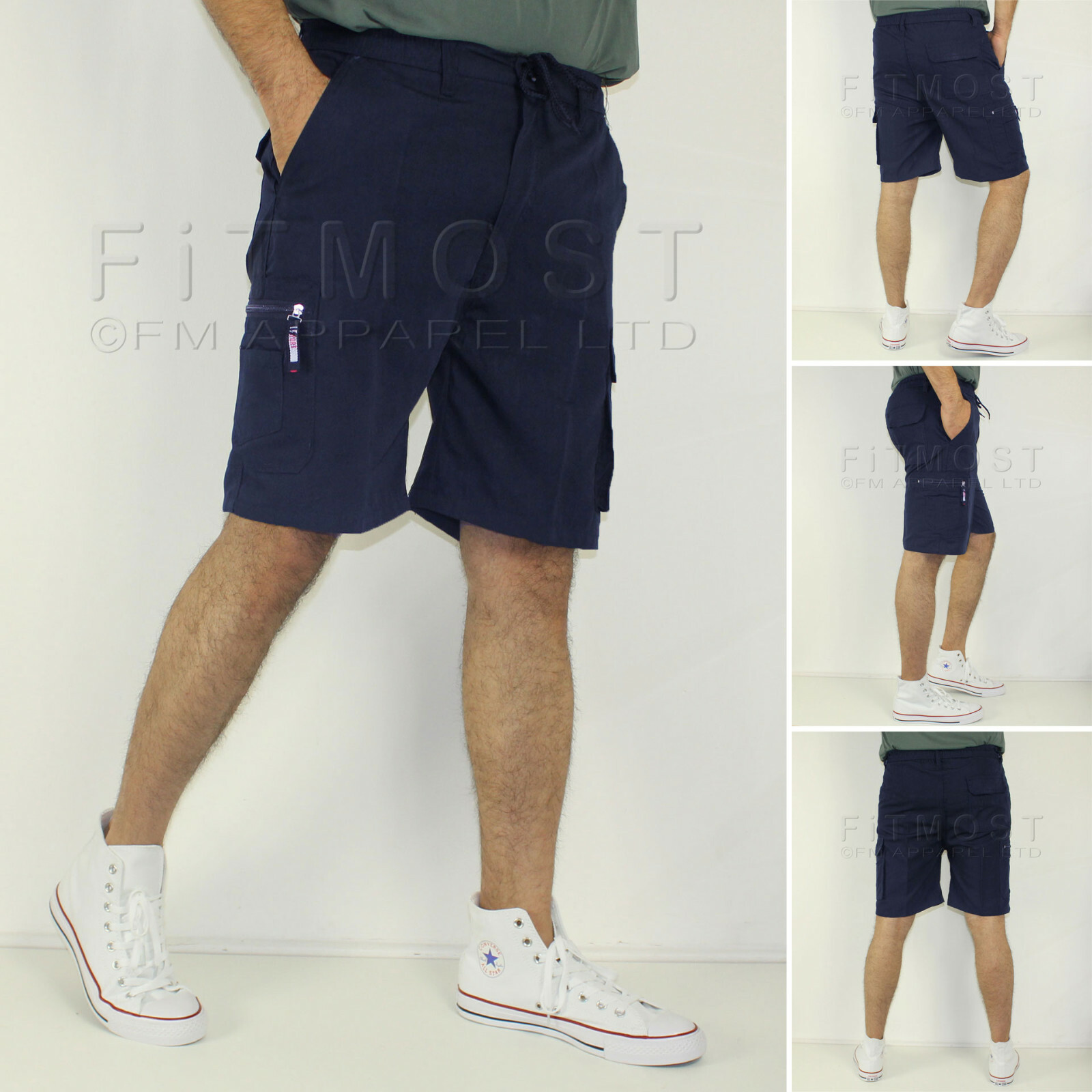 Mens Shorts Elasticated Waist Cargo Pants Multi Pockets Combat Summer