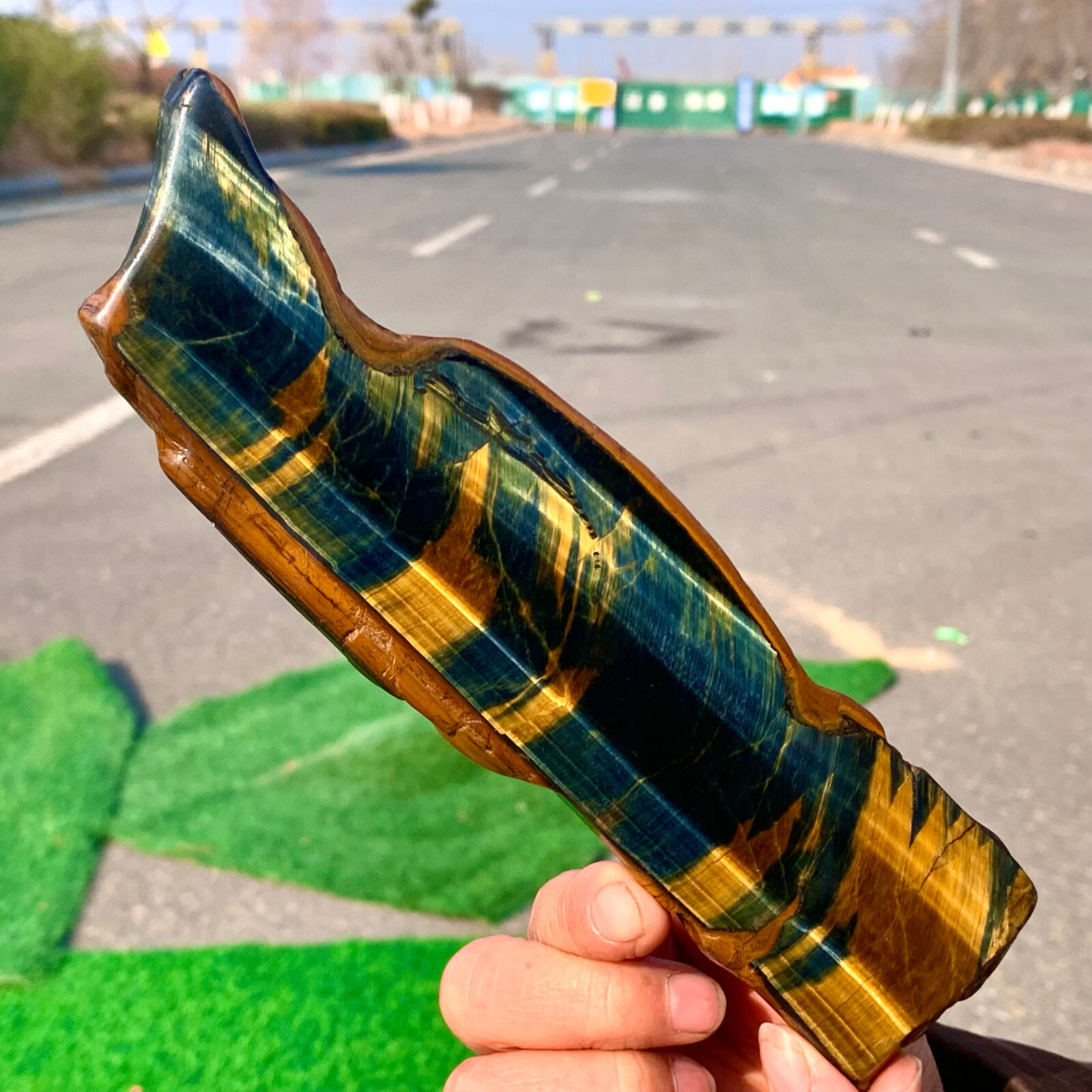 277G Natural Blue-Yellow Tiger Eye Crystal Healing Stone Mineral Specimen