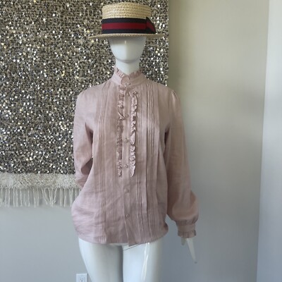 AUTH.GUCCI SILK BLEND TARNISH PINK WITH RUFFLES CAMBRIDGE SHIRT M NEW 