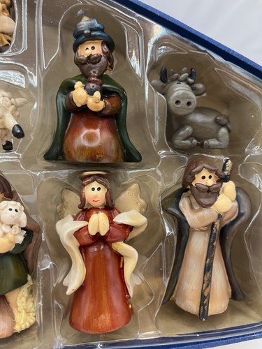 Set Natività Natale 11 Pezzi Argilla Arte Statuine Feltro Applique Box Vintage - Foto 4 di 15