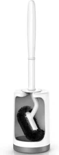 HAMITOR Toilet Bowl Brush Holder Set: Curved Design with Holder for Deep Cleanin