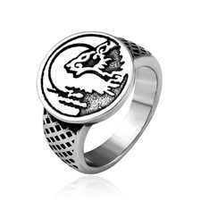 Vintage Viking Ice Wolf Signet Ring Stainless Steel Men's Round Biker Punk Ring