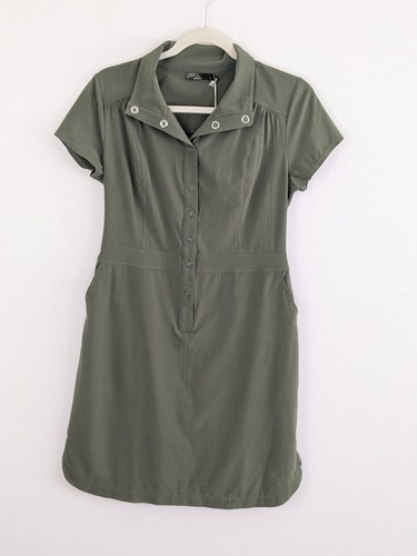 Prana Shadyn Snap Front Shirt Dress Womens Size Small Stretch Green Pockets - Picture 3 of 9