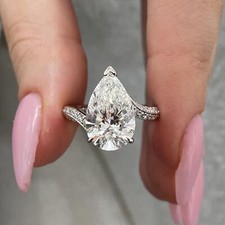 4.60ct Pear Lab-Created Diamond Ring 14K White Gold Solitaire w/ Pave Band E/VS1