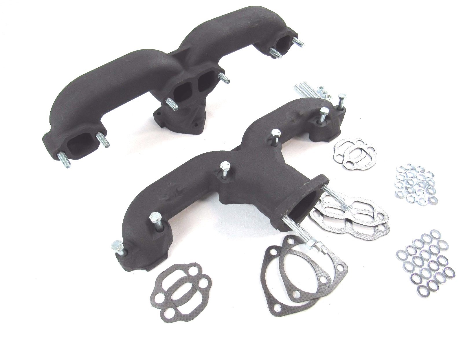 Chevy 305 350 383 Cast Iron Ram Horn Exhaust Manifolds Corvette Black