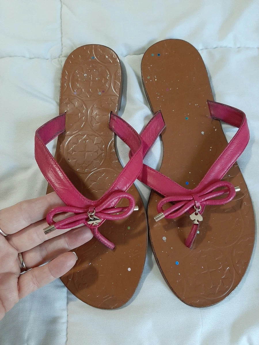 KATE SPADE NY Size 10M Pink Leather Charles Bow Thong Sandals Barbie Pink