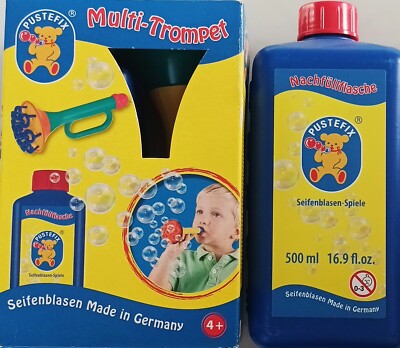 PUSTEFIX Multi-Trompet + 500 ml Trompete Bubble Seifenblasen Nachfüllflasche
