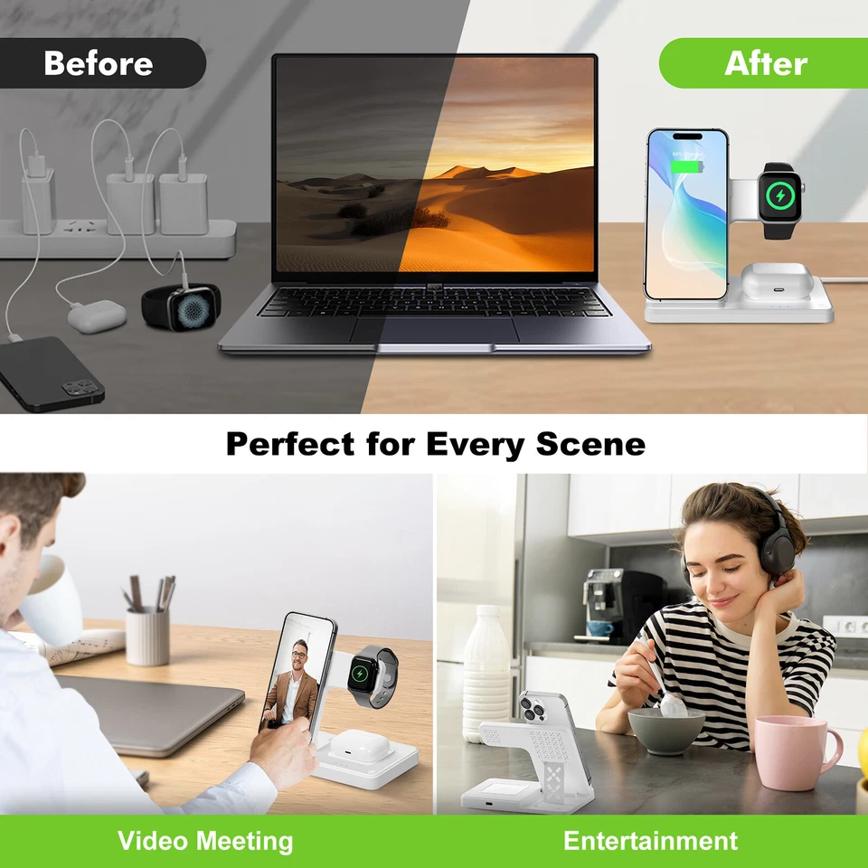 3 in 1 Wireless Charger Station For Apple Watch Air Pods iPhone 16 15 14 13 12 X - Image 2 of 4