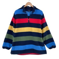 Lands' End Summer Womens Large Multi Striped Fleece Long Sleeve Lightweight