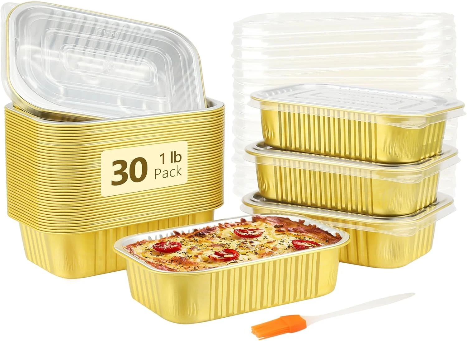 1lb Small Aluminum Pans With Lids 30 Pack, 16oz Foil Baking Tins 1LB-30pack