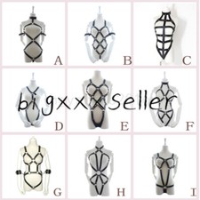 Unisex Women Open Faux Body Harness Straps Costume Cupless Lingerie Couple