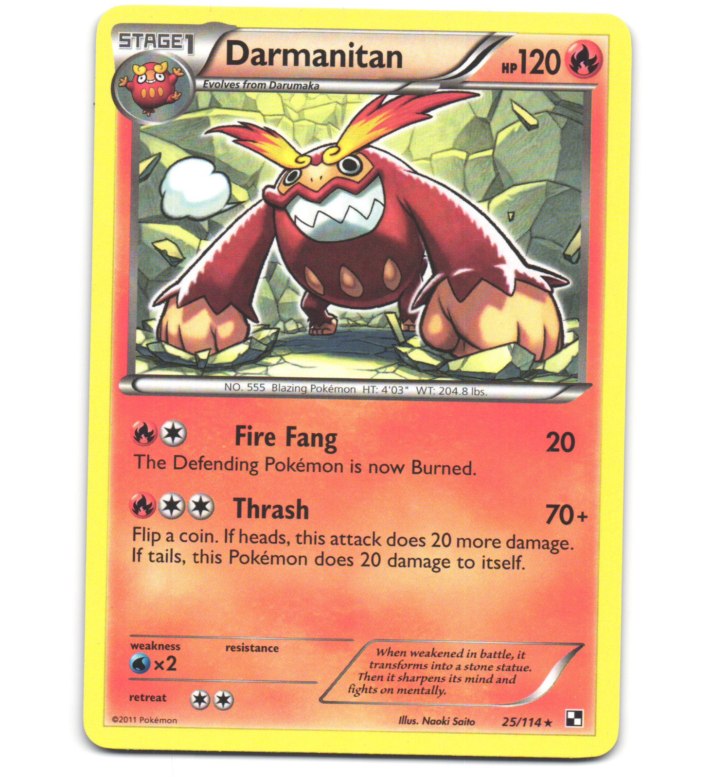 Pokemon 2011 Near Mint NM Darmanitan Black & White Rare 25/114 Card