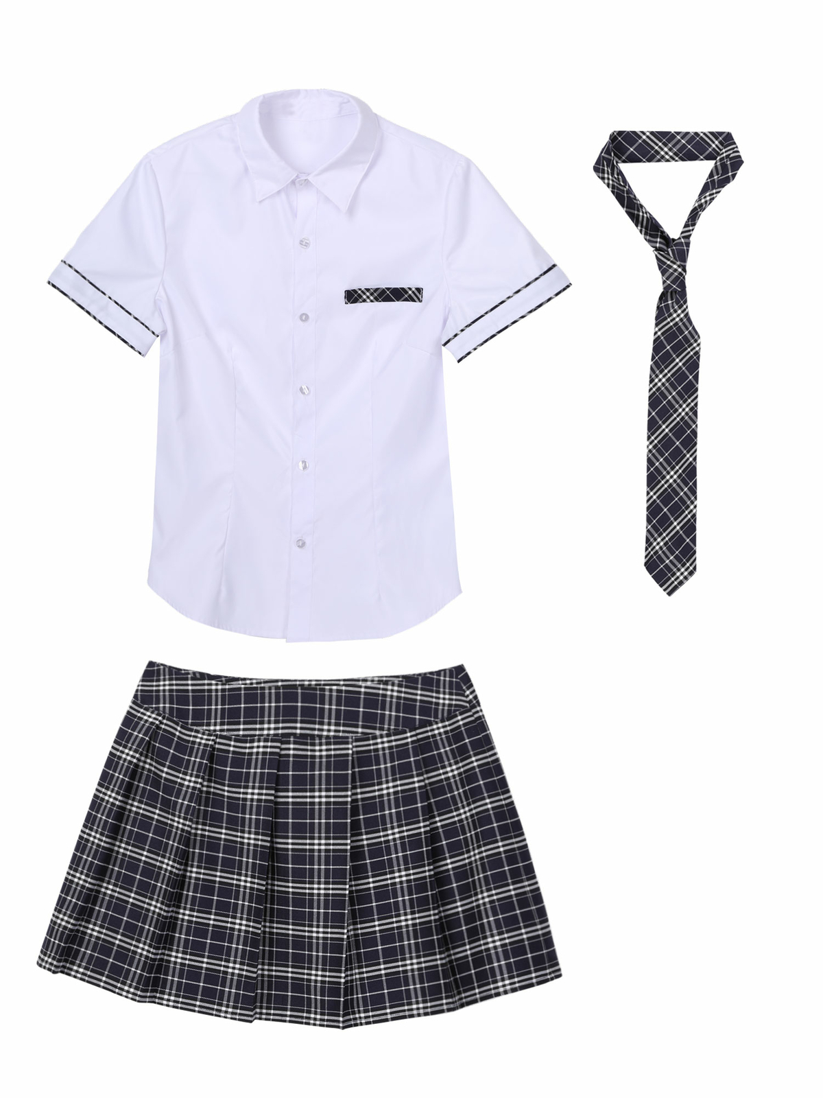 Damen Cosplay Kostüm Schulmädchen Studenten Uniform Shirt Plaid Röcke Krawatte