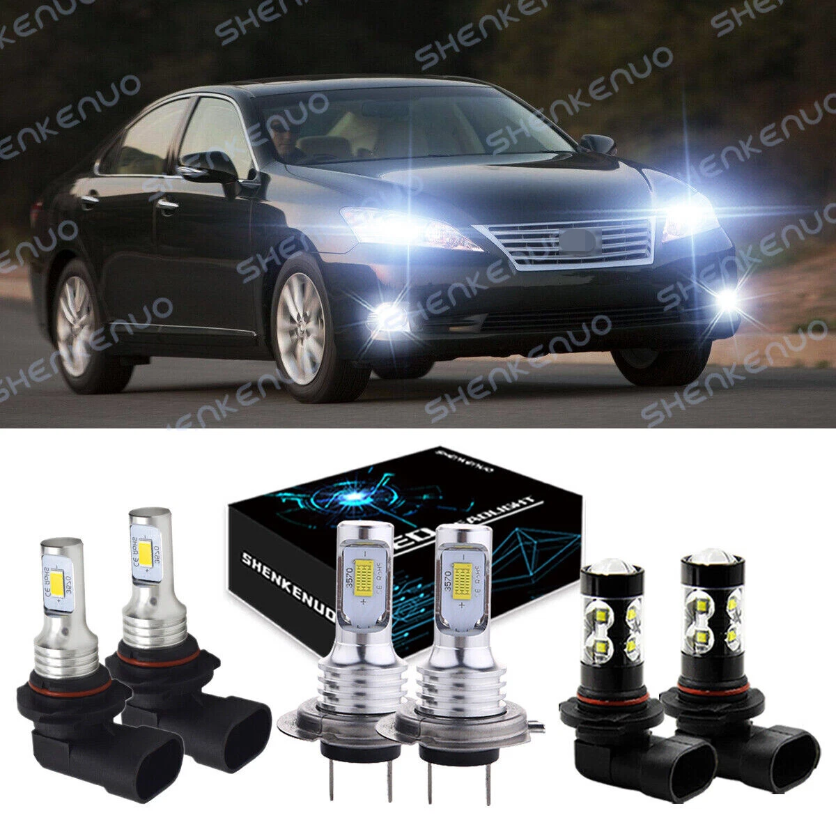 For Lexus ES350 2007 2008 2009 LED Bulbs Hi/Low Beam Headlight & Fog lights 6X
