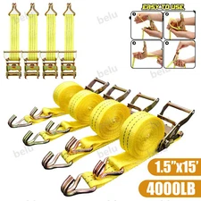4PCS New 1.5" x 15' 4000 lb Ratchet Straps J Hook Heavy Duty Tie Downs 