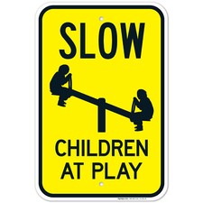 Slow Children At Play Sign With Kids In Swing Sign, Traffic Sign,