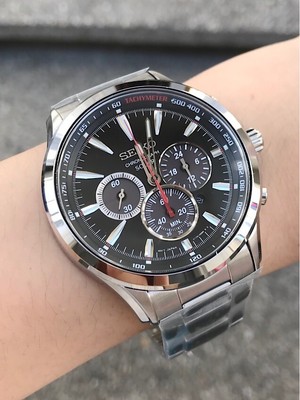 Seiko SSC493P1 Solar Chronograph Tachymeter Black Dial Silver Steel Watch  4954628205483 | eBay